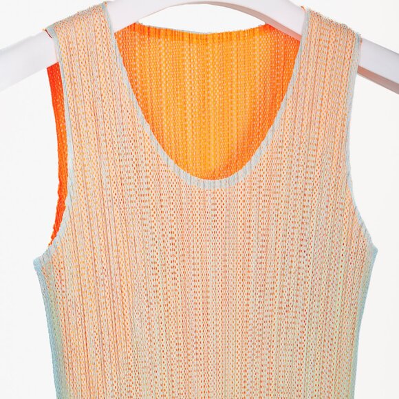 Pleats Please Issey Miyake Fluorescent Gradient Mesh Overlay Dress, Sz M - Picture 3 of 8